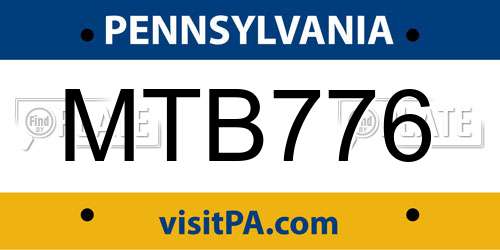 MTB776 Pennsylvania License Plate