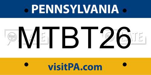 MTBT26 Pennsylvania License Plate