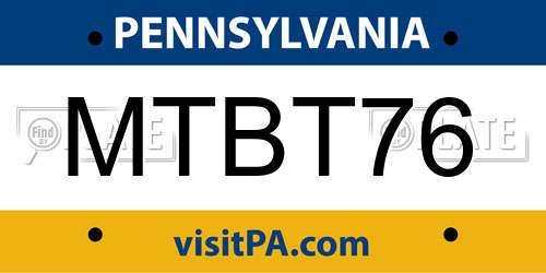 MTBT76 Pennsylvania License Plate