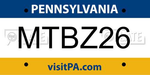MTBZ26 Pennsylvania License Plate