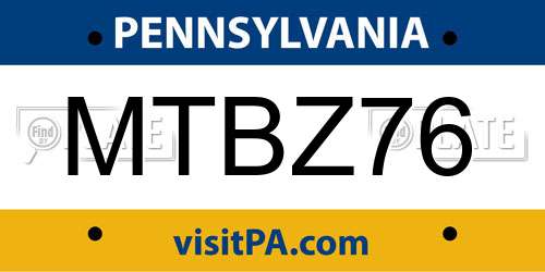 MTBZ76 Pennsylvania License Plate