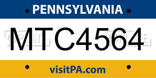 MTC4564 Pennsylvania License Plate