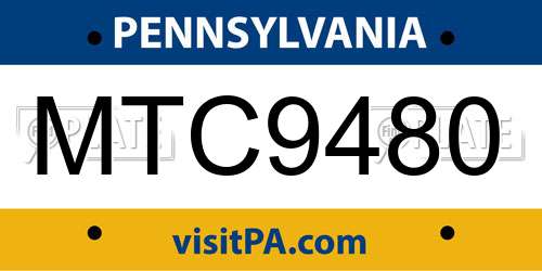 MTC9480 Pennsylvania License Plate