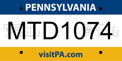 MTD1074 Pennsylvania License Plate