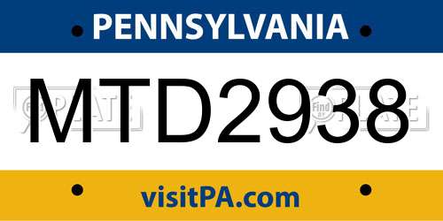 MTD2938 Pennsylvania License Plate