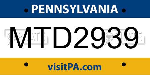 MTD2939 Pennsylvania License Plate