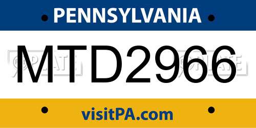 MTD2966 Pennsylvania License Plate