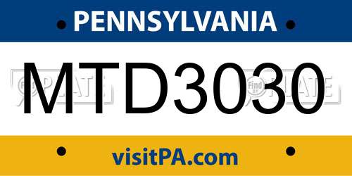MTD3030 Pennsylvania License Plate