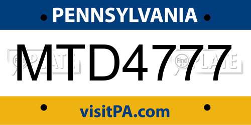 MTD4777 Pennsylvania License Plate