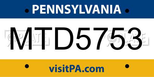 MTD5753 Pennsylvania License Plate
