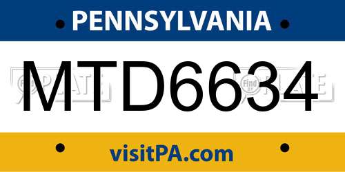 MTD6634 Pennsylvania License Plate