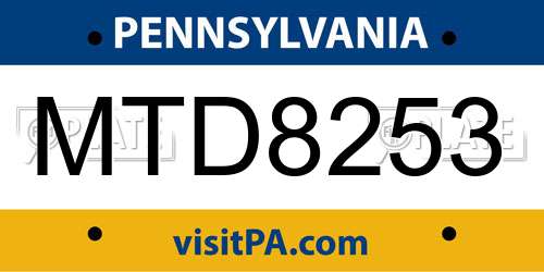 MTD8253 Pennsylvania License Plate