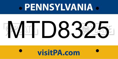 MTD8325 Pennsylvania License Plate