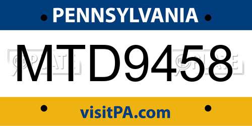 MTD9458 Pennsylvania License Plate