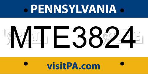 MTE3824 Pennsylvania License Plate