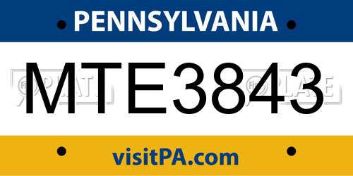 MTE3843 Pennsylvania License Plate