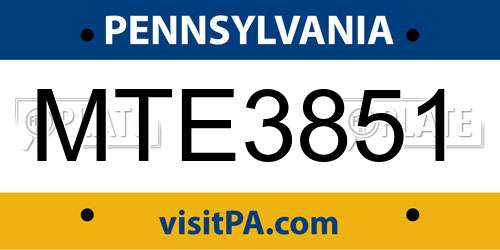 MTE3851 Pennsylvania License Plate