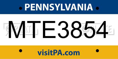 MTE3854 Pennsylvania License Plate