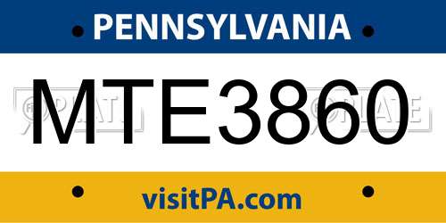 MTE3860 Pennsylvania License Plate