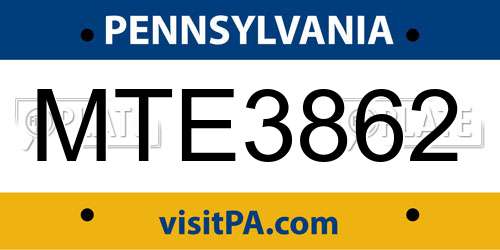 MTE3862 Pennsylvania License Plate