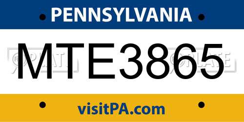 MTE3865 Pennsylvania License Plate