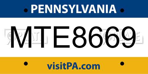 MTE8669 Pennsylvania License Plate