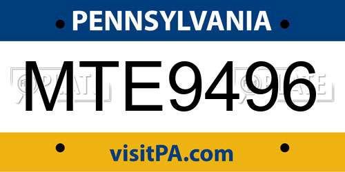 MTE9496 Pennsylvania License Plate