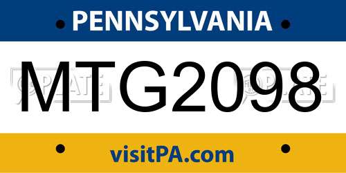 MTG2098 Pennsylvania License Plate