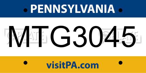 MTG3045 Pennsylvania License Plate