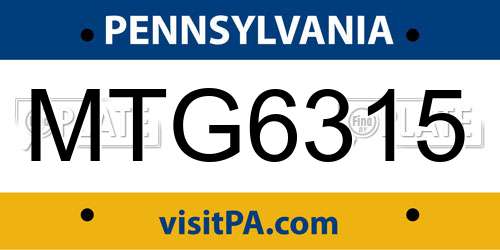 MTG6315 Pennsylvania License Plate