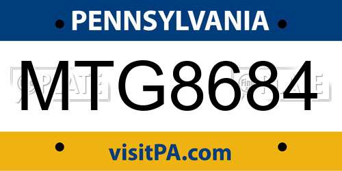 MTG8684 Pennsylvania License Plate