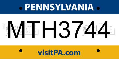 MTH3744 Pennsylvania License Plate