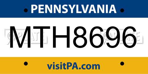 MTH8696 Pennsylvania License Plate