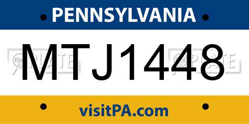 MTJ1448 Pennsylvania License Plate