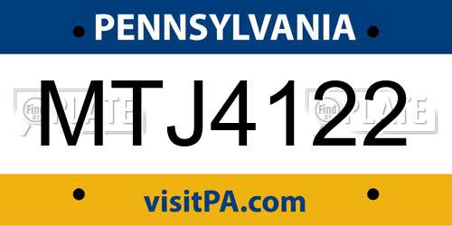 MTJ4122 Pennsylvania License Plate