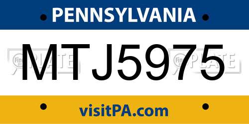 MTJ5975 Pennsylvania License Plate