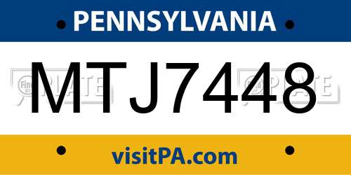 MTJ7448 Pennsylvania License Plate