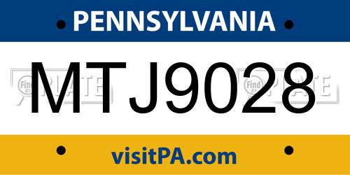 MTJ9028 Pennsylvania License Plate
