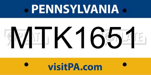 MTK1651 Pennsylvania License Plate