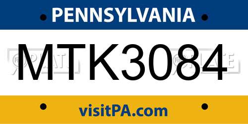 MTK3084 Pennsylvania License Plate