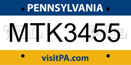MTK3455 Pennsylvania License Plate