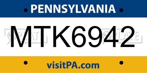 MTK6942 Pennsylvania License Plate