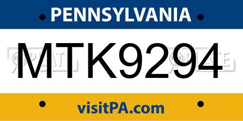 MTK9294 Pennsylvania License Plate