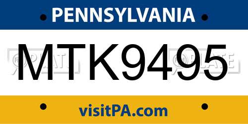 MTK9495 Pennsylvania License Plate