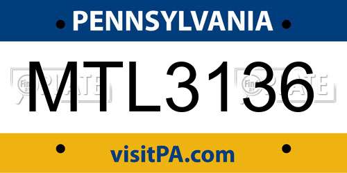 MTL3136 Pennsylvania License Plate