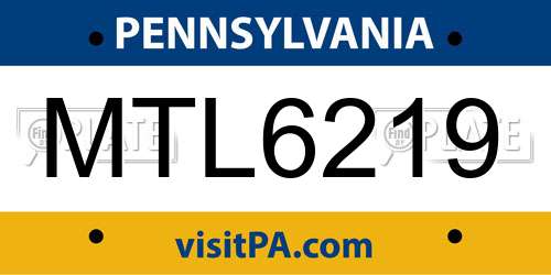 MTL6219 Pennsylvania License Plate