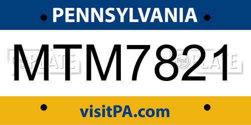 MTM7821 Pennsylvania License Plate