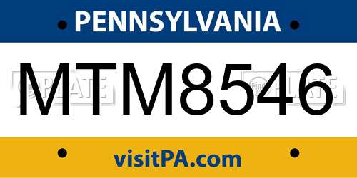 MTM8546 Pennsylvania License Plate
