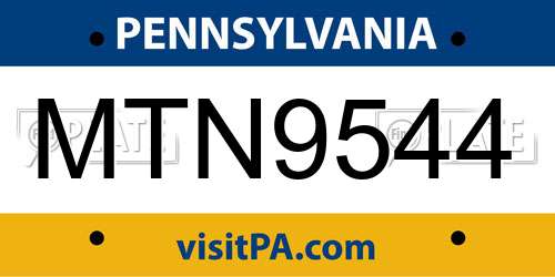 MTN9544 Pennsylvania License Plate