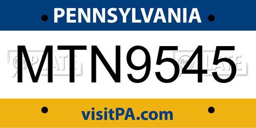 MTN9545 Pennsylvania License Plate